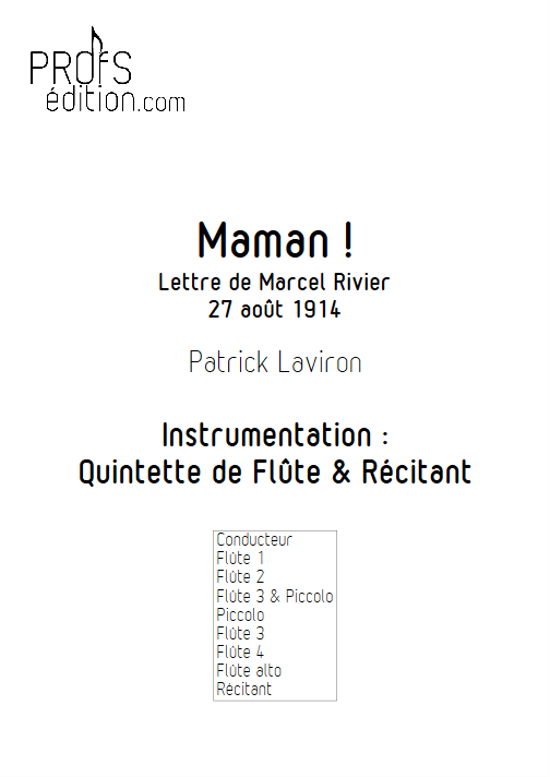 Maman ! - Quintette de Flûtes & Récitant - LAVIRON P. - page de garde