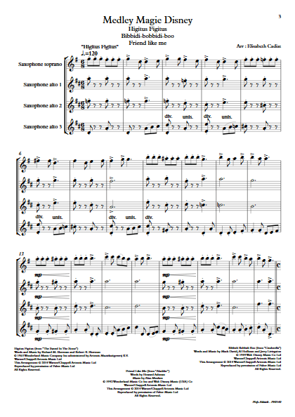 Medley Magie Disney  - Ensemble de Saxophones - DIVERS - Partition