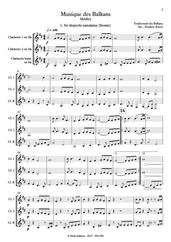 Musique des Balkans - Medley - Ensemble de Clarinettes - TRADITIONNEL DES BALKANS - Partition