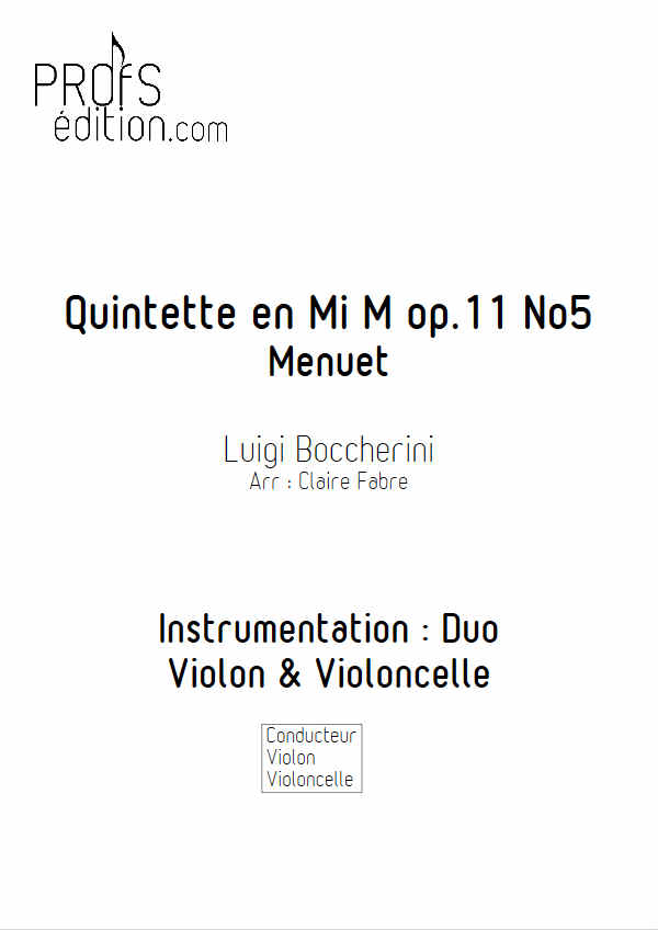 Menuet - Duo Violon Violoncelle - BOCCHERINI L. - page de garde