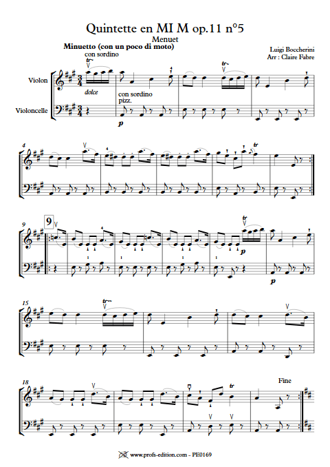Menuet - Duo Violon Violoncelle - BOCCHERINI L. - Partition