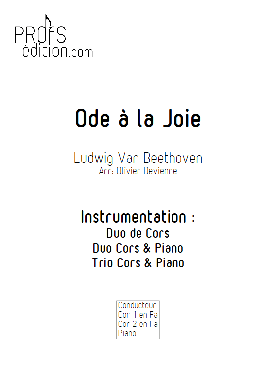 Ode à la joie - Duos, Trio Cors et Piano- BEETHOVEN L. V. - page de garde