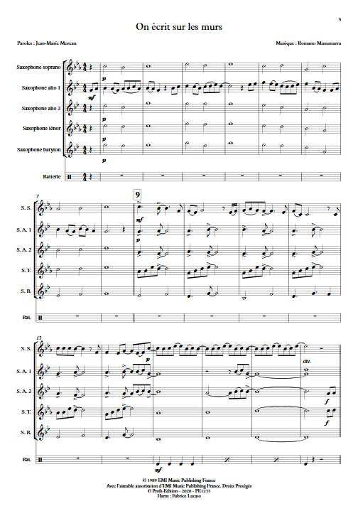 On écrit sur les murs - Ensemble de Saxophones - MUSUMARRA R. - app.scorescoreTitle
