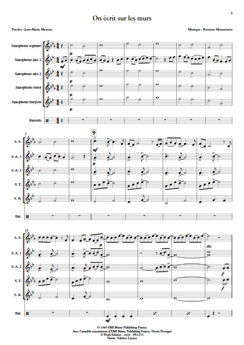 On écrit sur les murs - Ensemble de Saxophones - MUSUMARRA R. - Partition