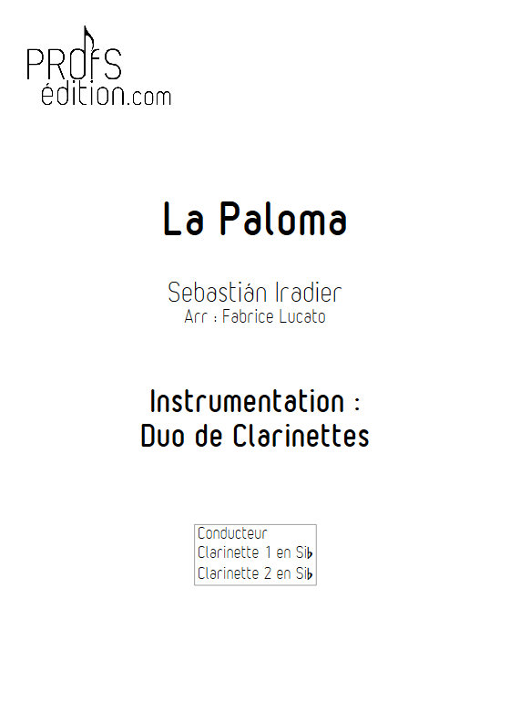 La Paloma - Duo de Clarinettes - IRADIER S. - page de garde