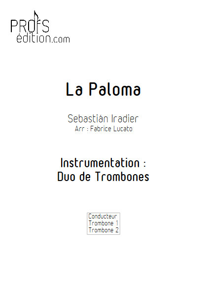 La Paloma - Duo de Trombones - IRADIER S. - page de garde