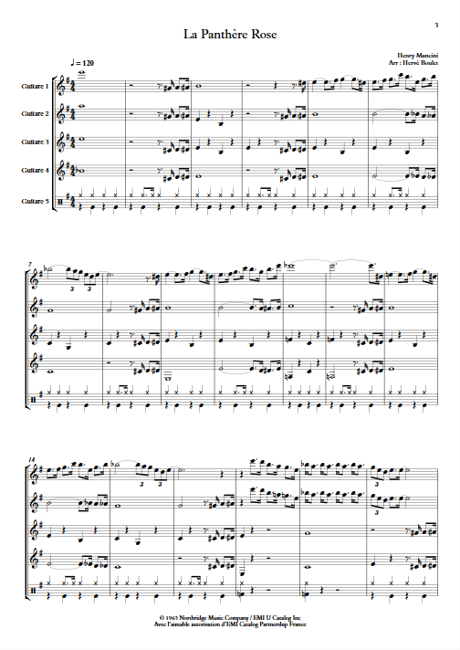 La Panthère Rose - Ensemble de Guitares - MANCINI H. - Partition