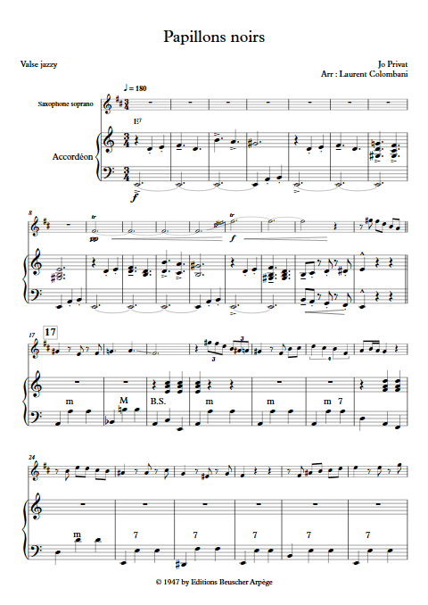Papillons Noirs - Duo Accordéon Saxophone - PRIVAT J. - Partition