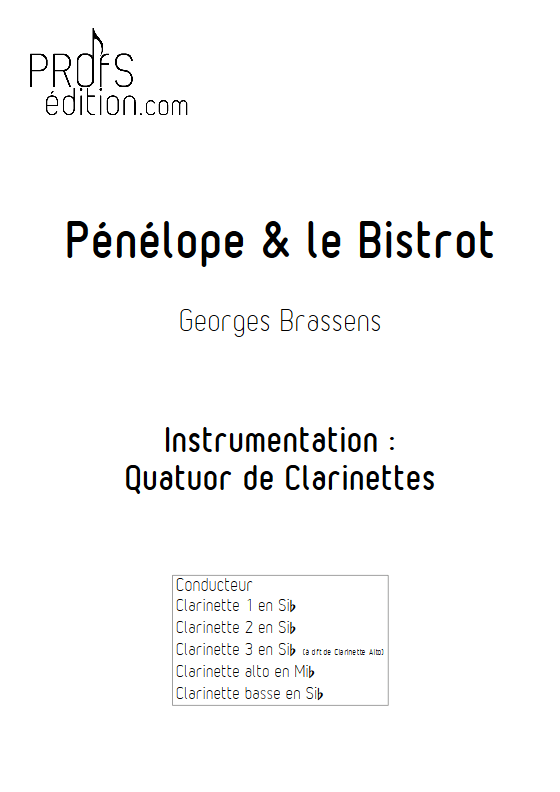 Pénélope & Le Bistrot - Quatuor de Clarinettes - BRASSENS G. - page de garde