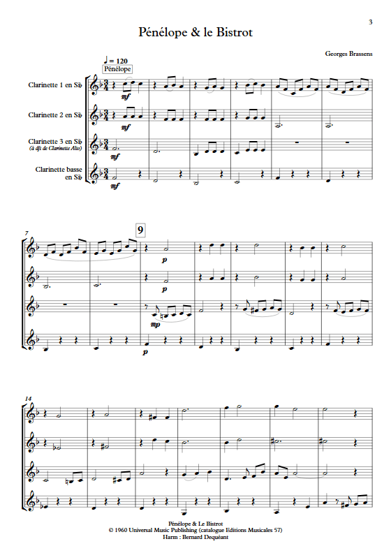 Pénélope & Le Bistrot - Quatuor de Clarinettes - BRASSENS G. - app.scorescoreTitle