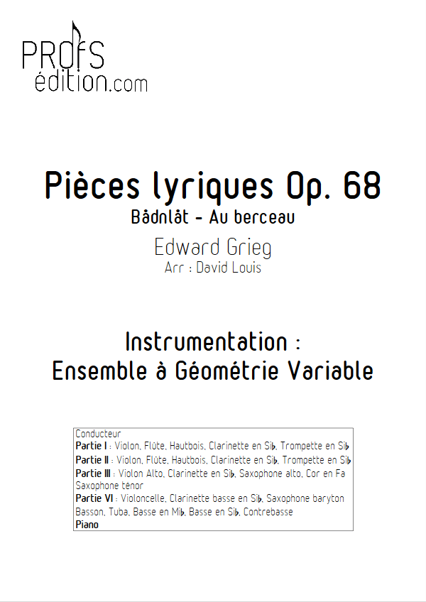 Pièce Lyrique Op.68 - Ensemble à Géométrie Variable - GRIEG E. - page de garde