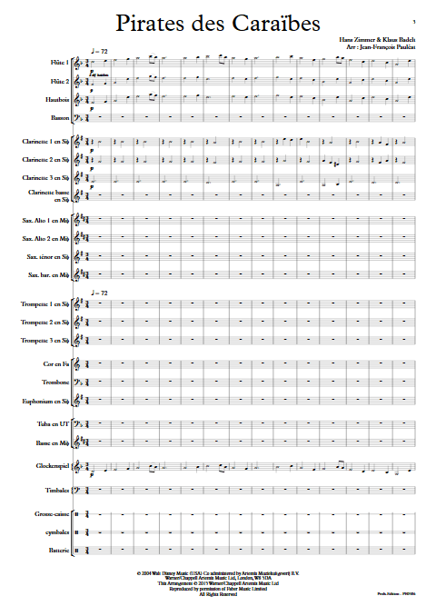 Pirates des Caraïbes - Orchestre d'Harmonie - BADELT K. - Partition