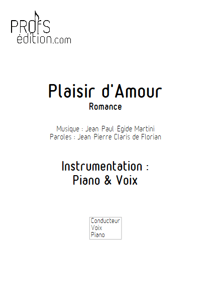 Plaisir d'Amour - Piano & Voix - MARTINI J-P-E - page de garde