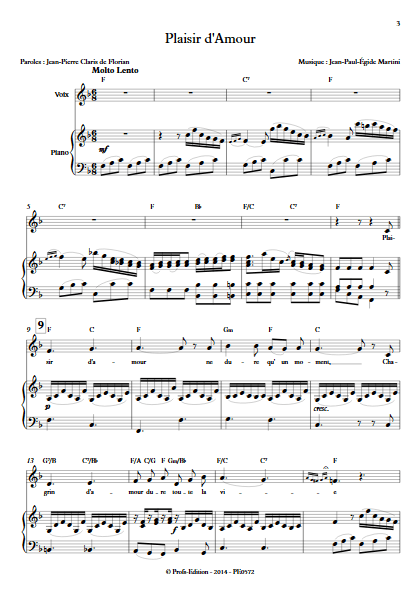 Plaisir d'Amour - Piano & Voix - MARTINI J-P-E - Partition