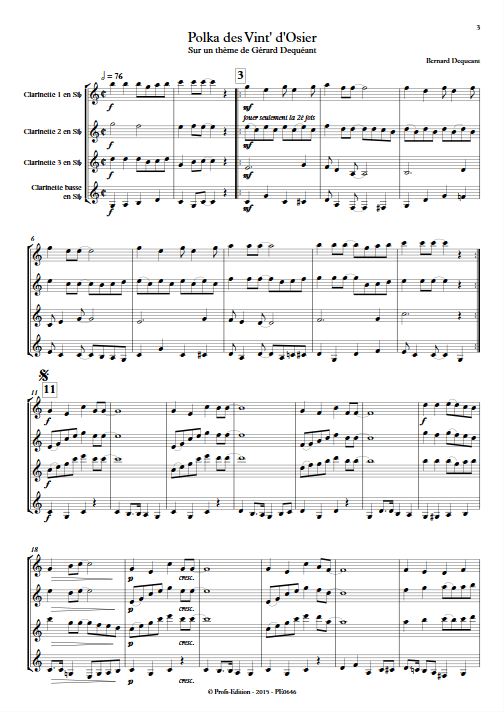 Polka des vint' d'osier - Quatuor de Clarinettes - DEQUEANT B. - Partition