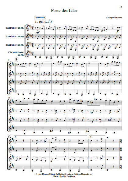 Porte des Lilas - Quatuor de Clarinettes - BRASSENS G. - app.scorescoreTitle