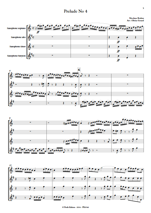 Prélude N°4 - Quatuor de Saxophones - BRUHNS N. - Partition