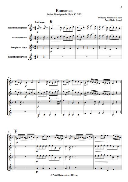 Romance - Quatuor de Saxophones - MOZART W. A. - Partition
