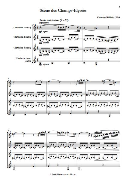 Scène des champs elysées - Quatuor de Clarinettes - GLUCK W. - Partition