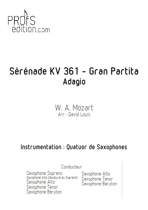 Sérénade KV 361 - Quatuor de saxophones - MOZART W. A. - page de garde