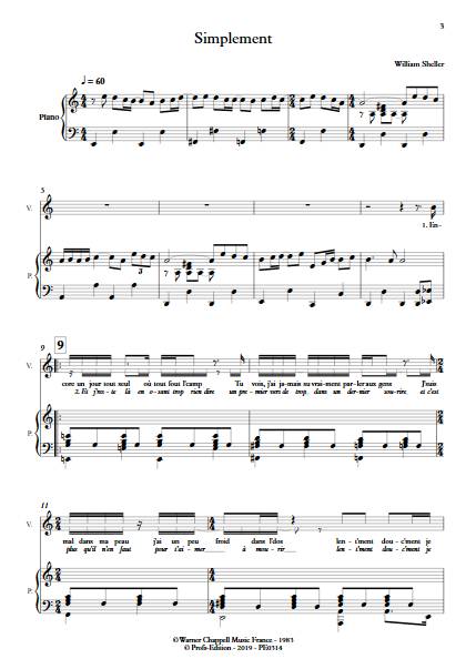 Simplement - Chant et Quintette à Cordes - SHELLER W. - Partition