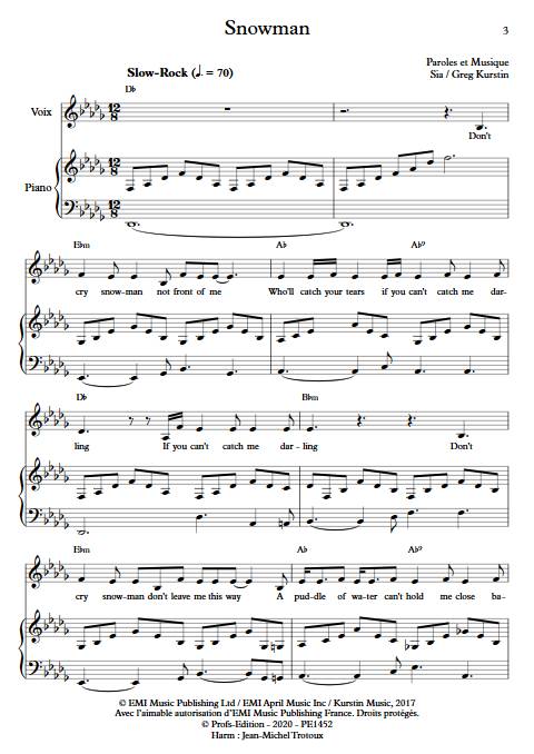 Snowman - Piano voix - SIA - app.scorescoreTitle
