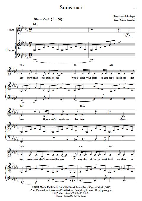 Snowman - Piano voix - SIA - Partition