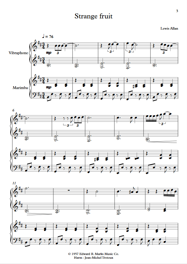 Strange Fruit - Duo Vibraphone Marimba- ALLAN L. - app.scorescoreTitle