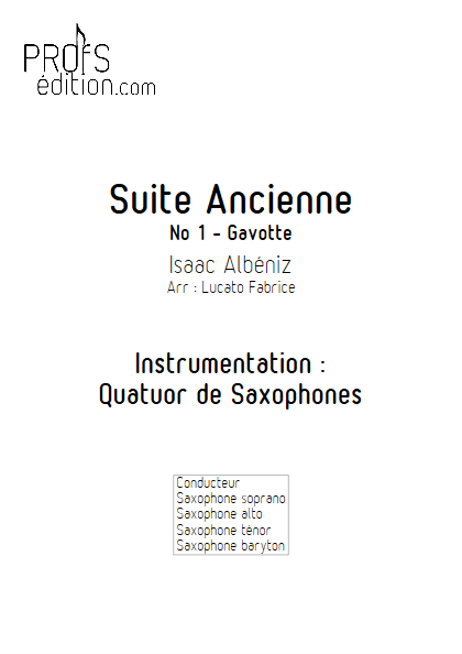 Suite Ancienne (Gavotte) - Quatuor de Saxophones - ALBENIZ I. - page de garde