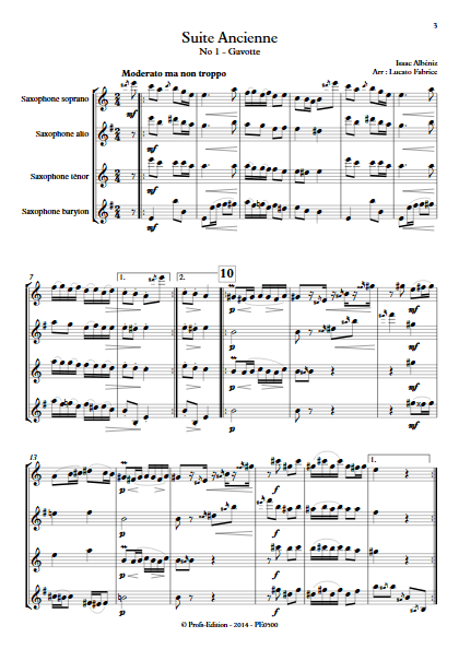 Suite Ancienne (Gavotte) - Quatuor de Saxophones - ALBENIZ I. - Partition