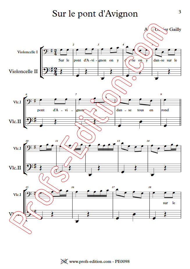 Sur le Pont d'Avignon - Duo Violoncelles - TRADITIONNEL - Partition
