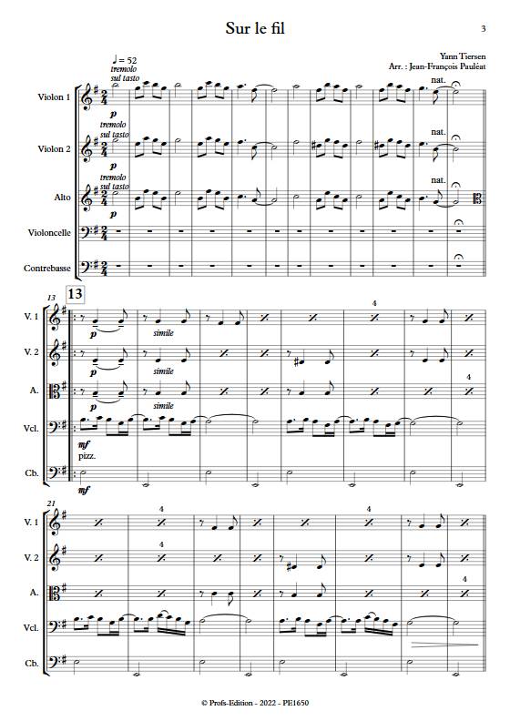 Sur le fil - Quintette à cordes - TIERSEN Y. - Partition