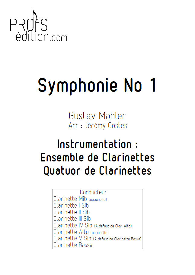 Symphonie n°1 le Titan - Quatuor Clarinettes - MAHLER G. - page de garde