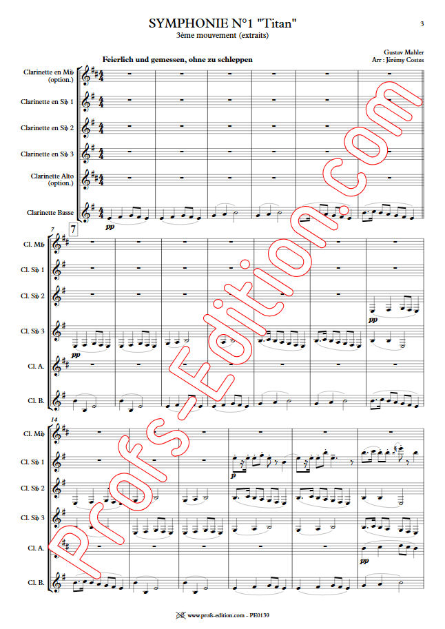 Symphonie n°1 le Titan - Quatuor Clarinettes - MAHLER G. - Partition