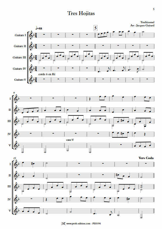 Tres Hojitas - Ensemble Guitares - TRADITIONNEL ESPAGNOL - app.scorescoreTitle