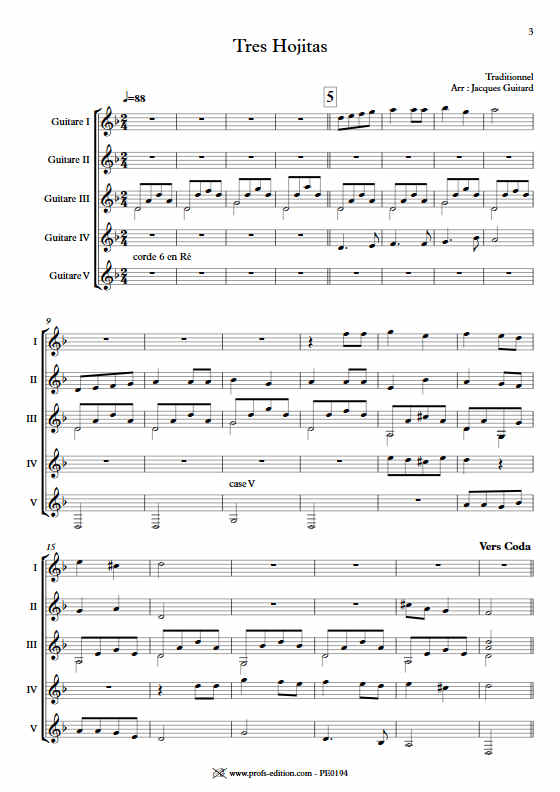 Tres Hojitas - Ensemble Guitares - TRADITIONNEL ESPAGNOL - Partition