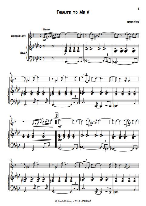 Tribute to Mr V - Duo Saxophone Piano - VEYS A. - Partition