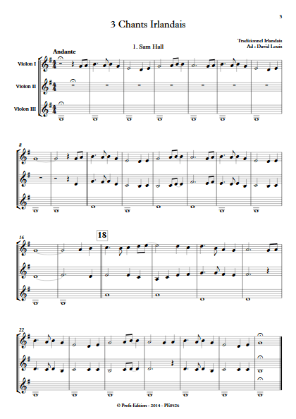 3 Chants Irlandais - Trio de Violons - TRADITIONNEL IRLANDAIS - Partition