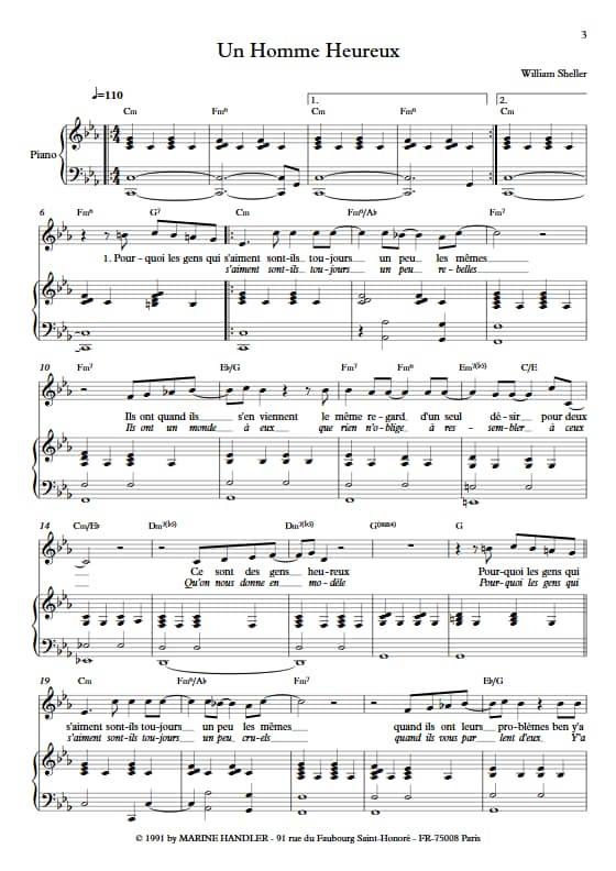 Un Homme Heureux - Piano Voix - SHELLER W. - app.scorescoreTitle