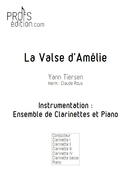 La Valse d'Amélie Poulain - Ensemble de Clarinettes - TIERSEN Yann - page de garde