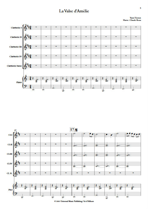 La Valse d'Amélie Poulain - Ensemble de Clarinettes - TIERSEN Yann - Partition