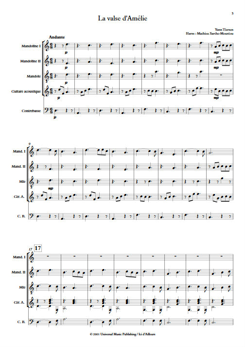 La Valse d'Amélie Poulain - Ensemble Plectres - TIERSEN Y. - Partition