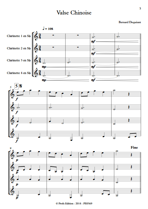 Valse Chinoise - 4 Clarinettes égales - DEQUEANT B. - Partition