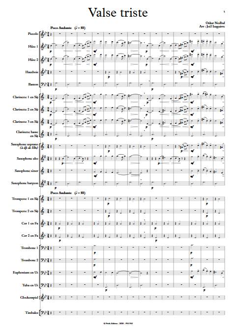 Valse triste - Orchestre d'Harmonie - NEBDAL O. - Partition