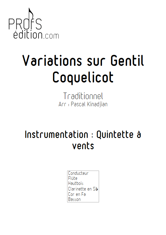 Variations sur Gentils coquelicot - Quintette à vents - KINADJIAN P. - page de garde